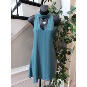 Olivia Ceous Knee Length Dress Women's Medium Slate Blue Sleeveless Halter Neck